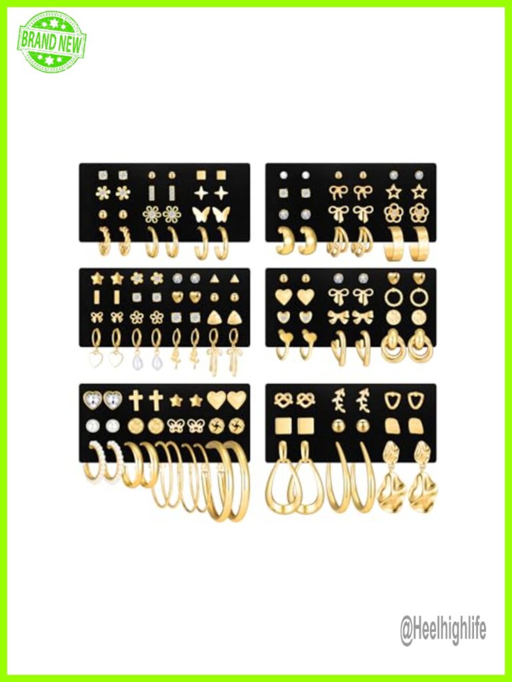 Gold Stud Hoop Earrings Set 84 Pairs Hypoallergenic Multi Size Gift for Women